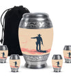 Cowboy Theme Large Urn With 4 Keepsake Urn