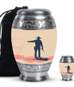 Cowboy Theme Large Urn With 1 Keepsake Urn