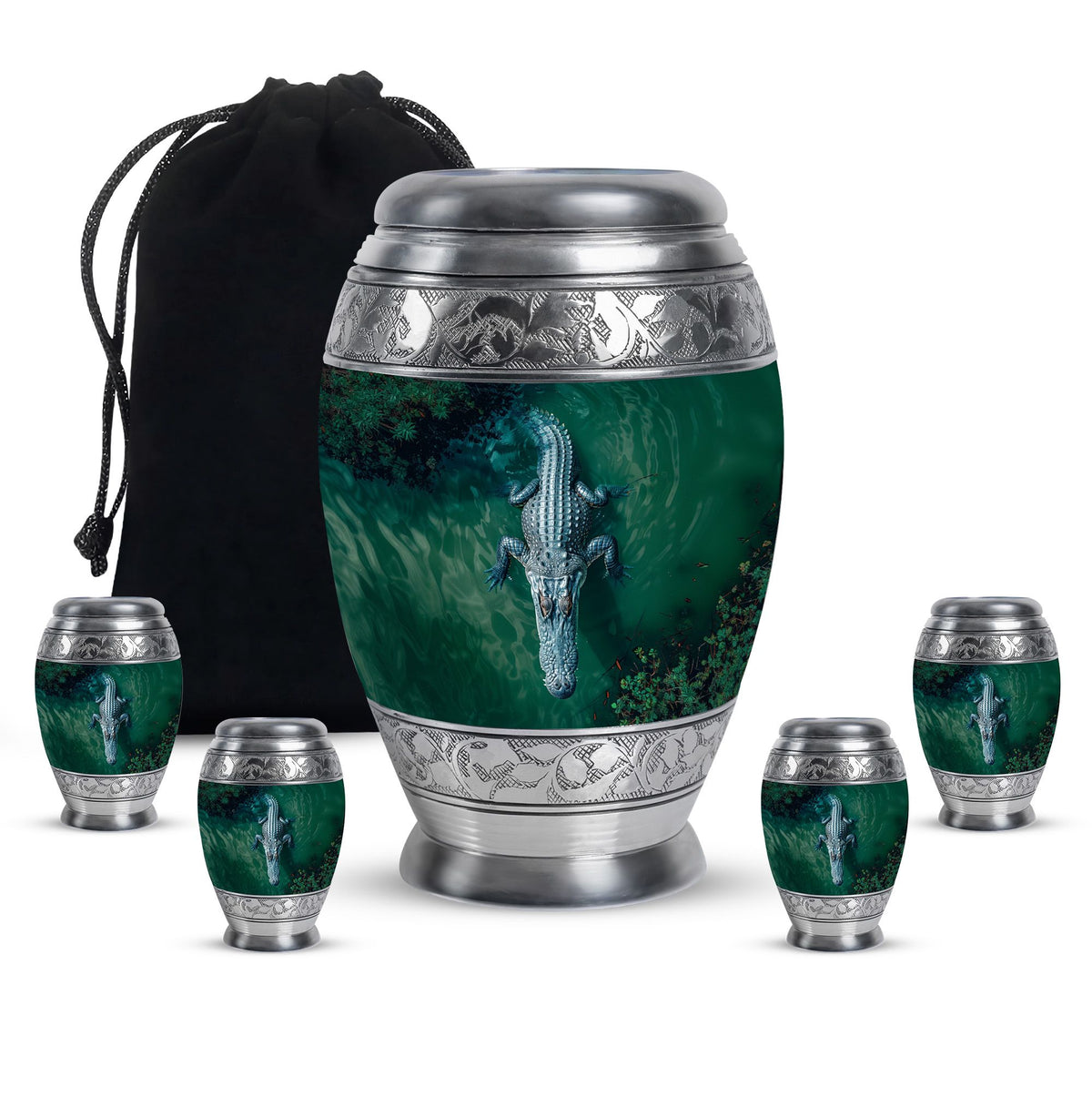 Alligator Theme Large Urn With 4 Keepsake Urn