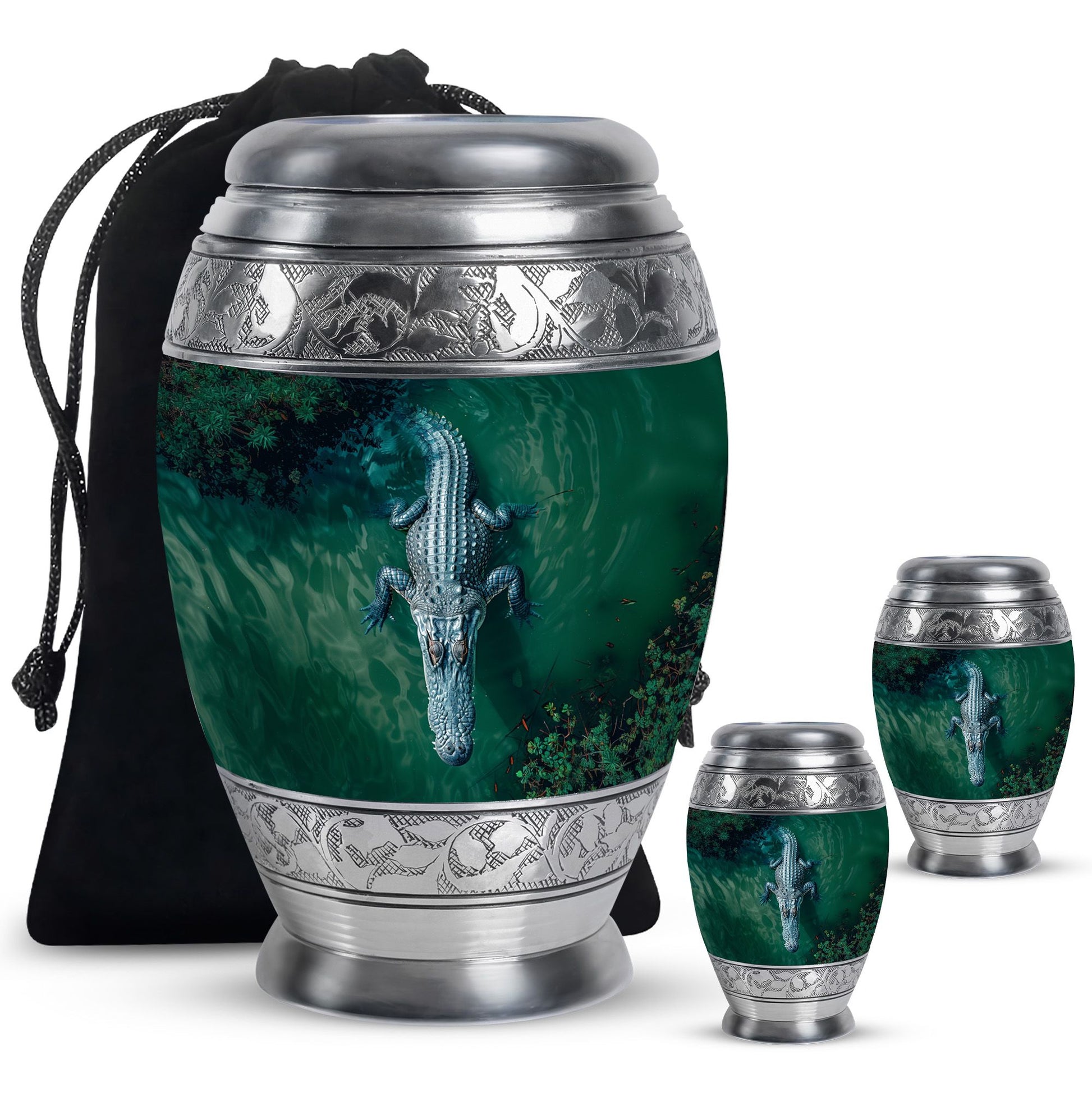 Alligator Theme Large Urn With 2 Keepsake Urn