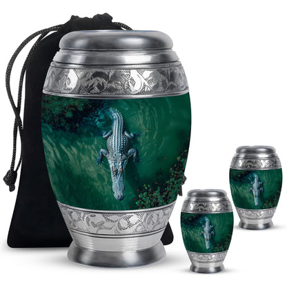 Alligator Theme Large Urn With 2 Keepsake Urn