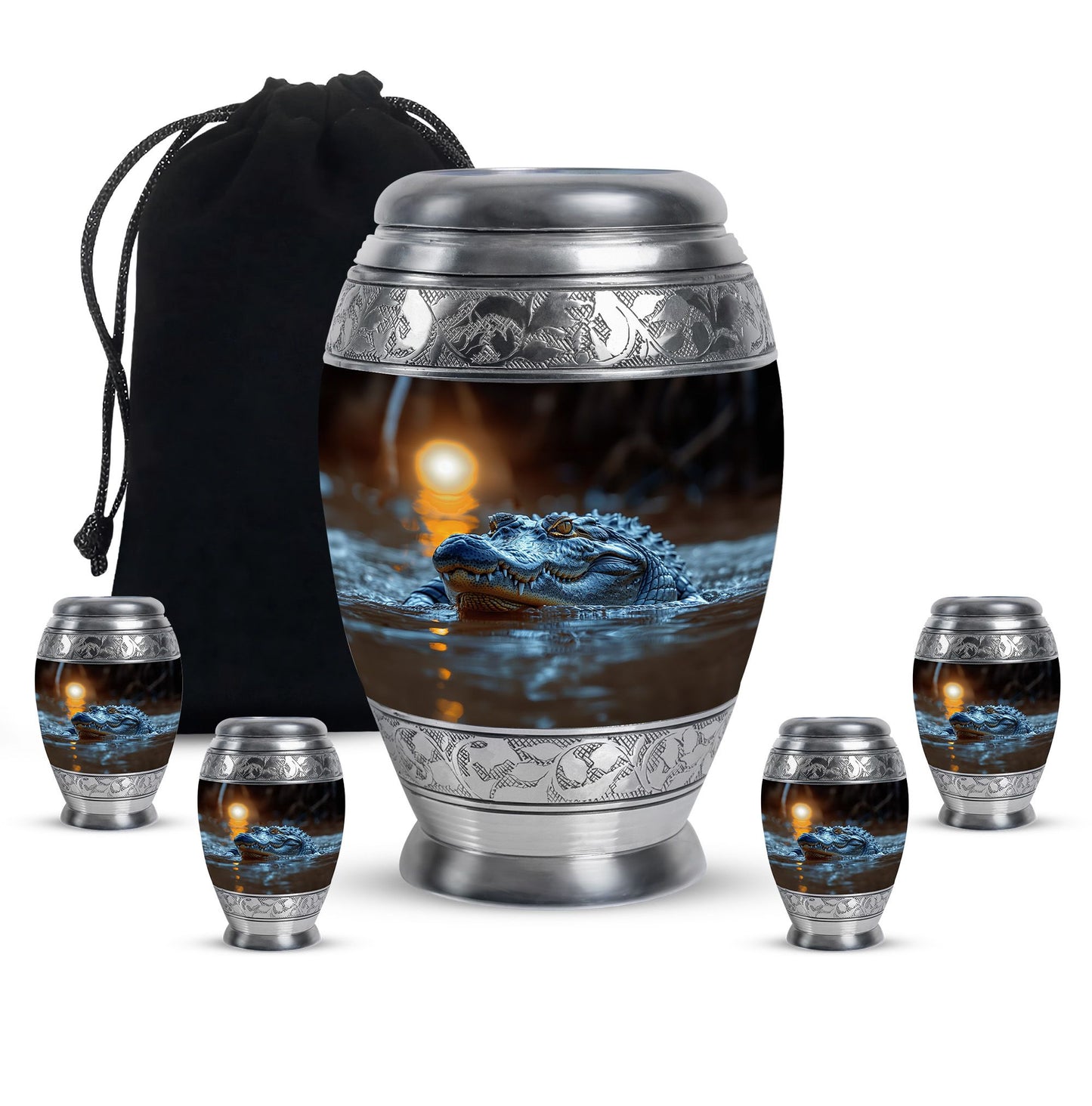 Alligator Theme Large Urn With 4 Keepsake Urn