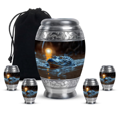 Alligator Theme Large Urn With 4 Keepsake Urn