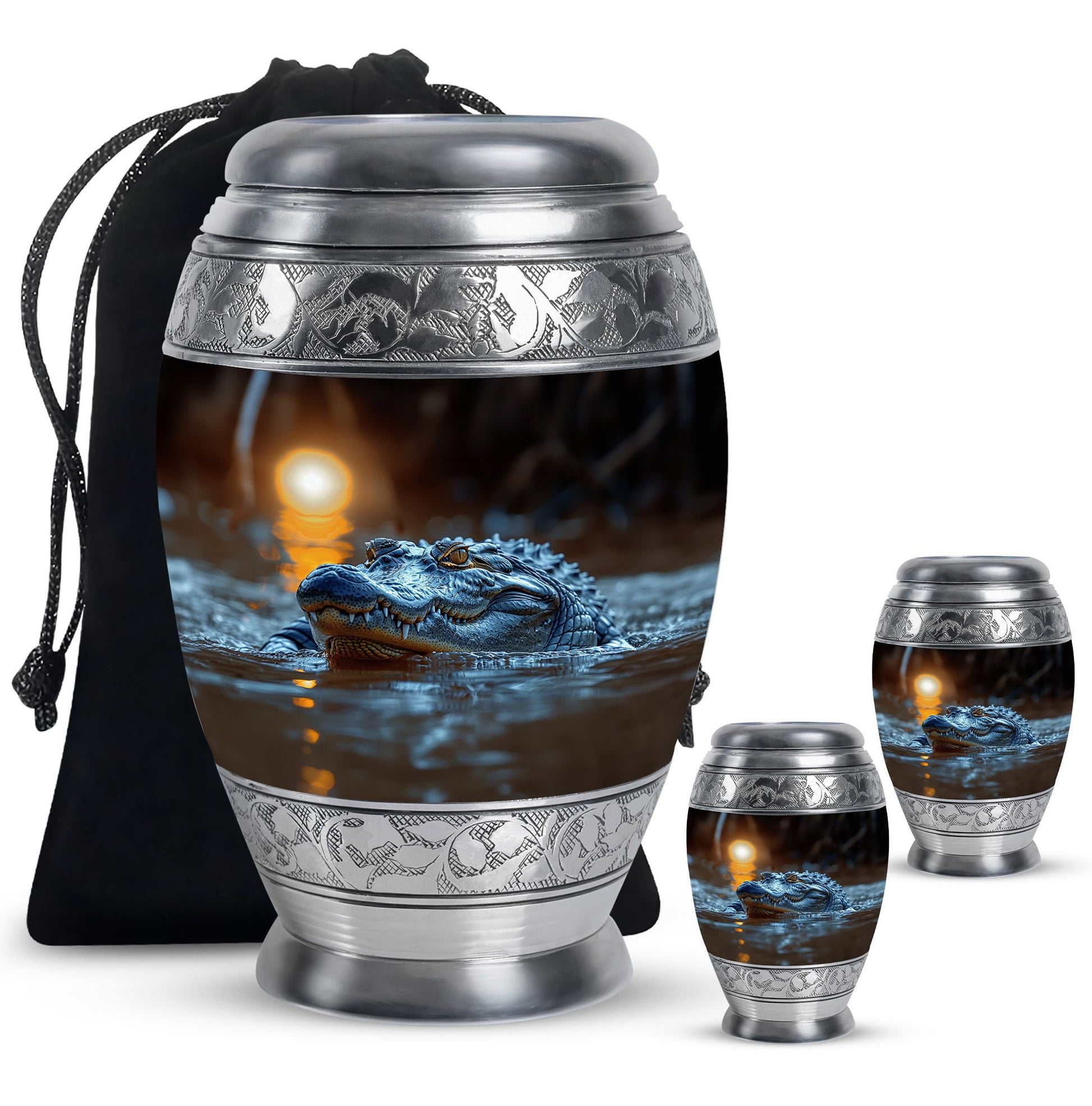 Alligator Theme Large Urn With 2 Keepsake Urn