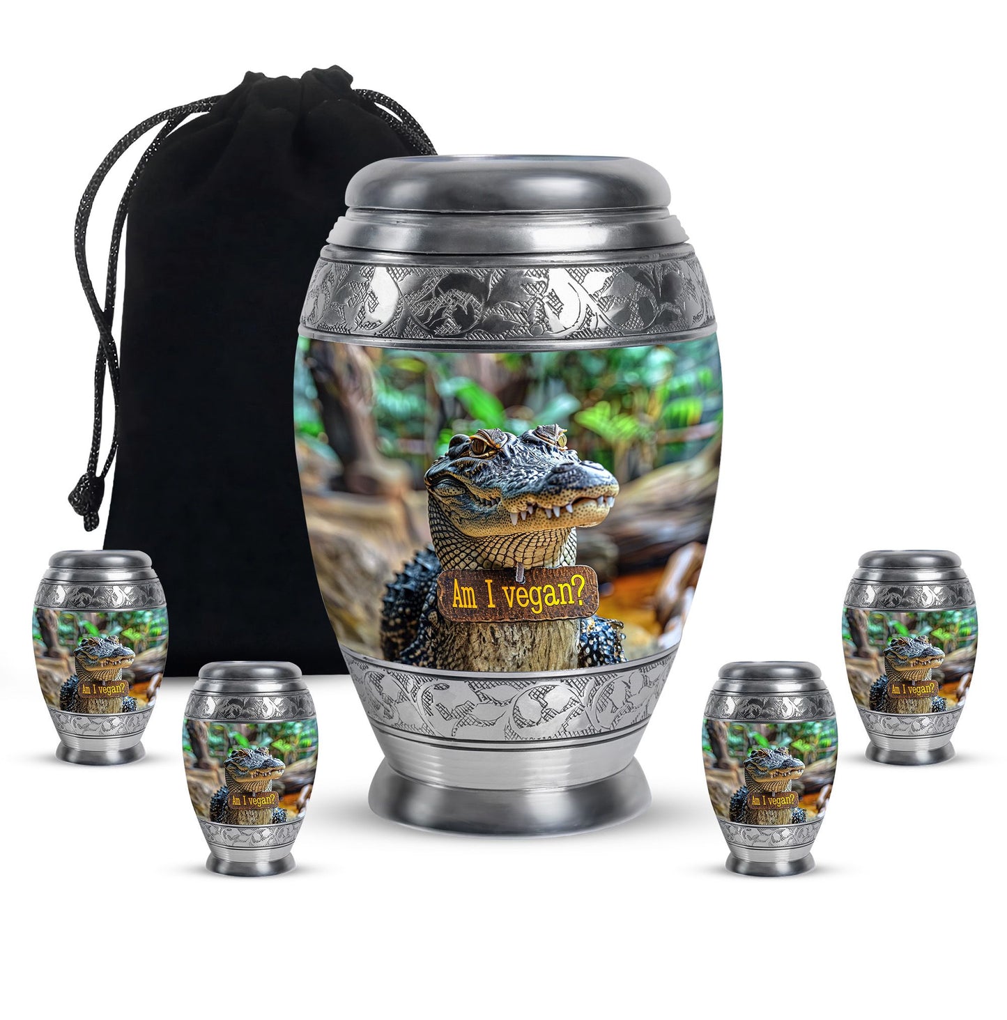 Alligator Theme Large Urn With 4 Keepsake Urn