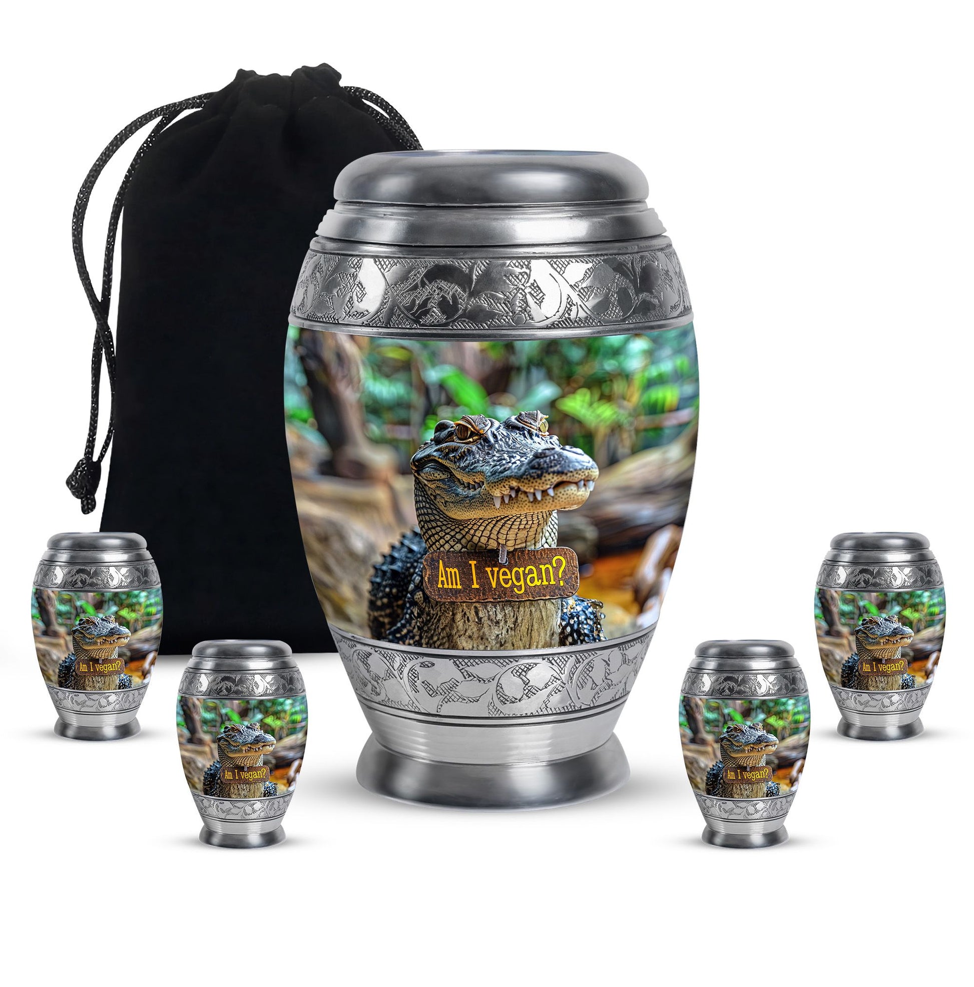 Alligator Theme Large Urn With 4 Keepsake Urn