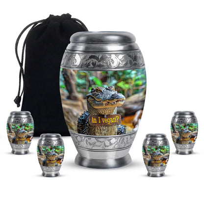 Alligator Theme Large Urn With 4 Keepsake Urn