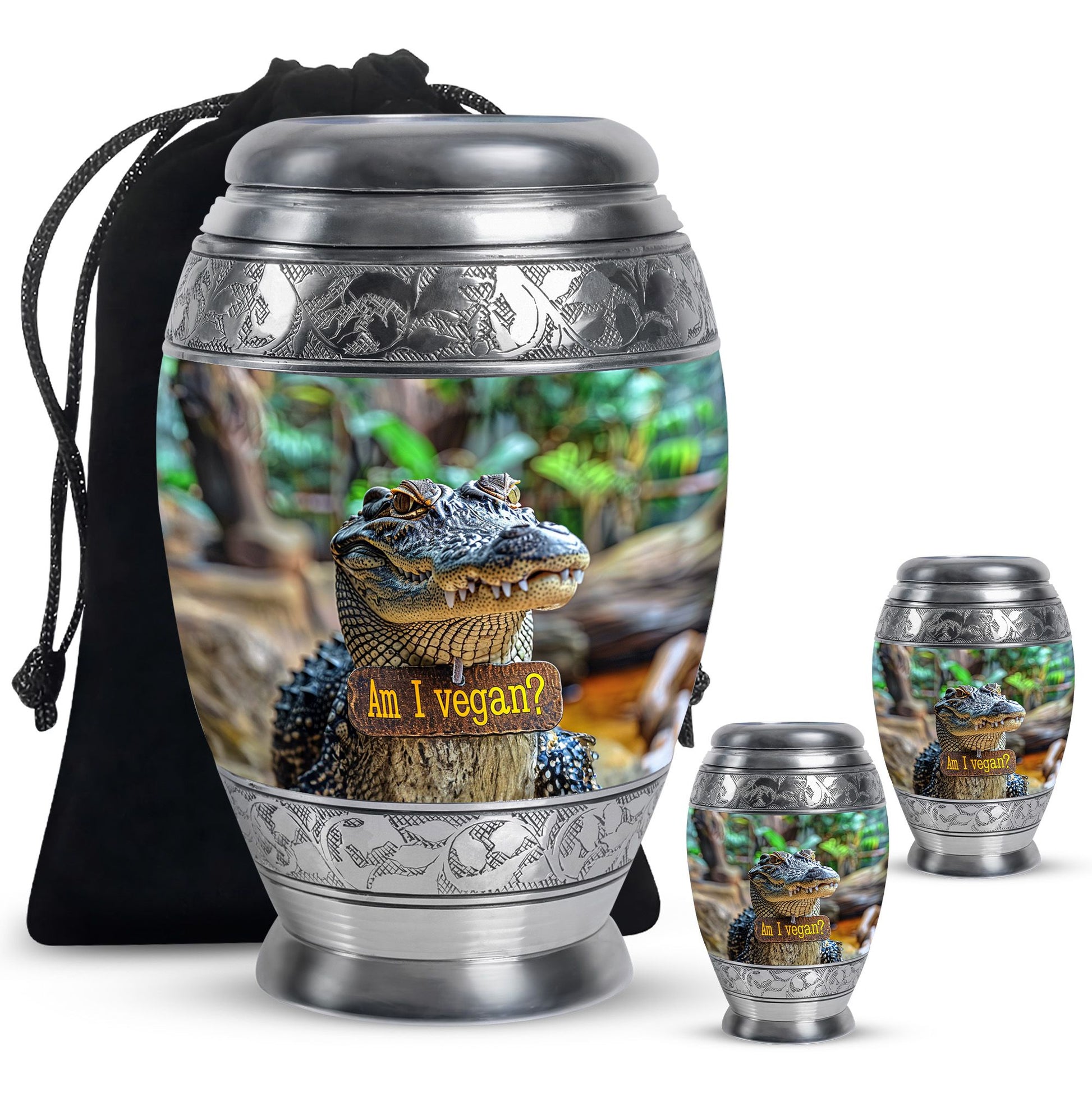 Alligator Theme Large Urn With 2 Keepsake Urn
