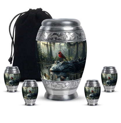 Cardinal Bird Theme Large Urn With 4 Keepsake Urn