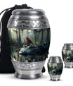 Cardinal Bird Theme Large Urn With 2 Keepsake Urn