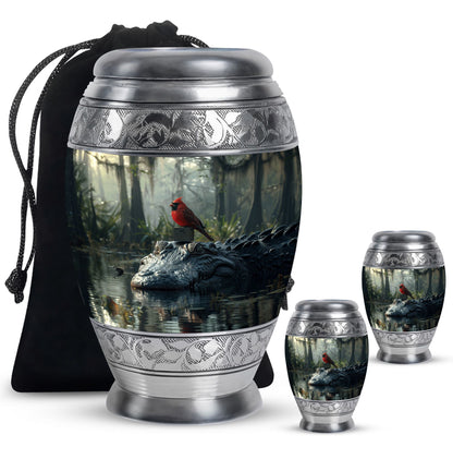 Cardinal Bird Theme Large Urn With 2 Keepsake Urn