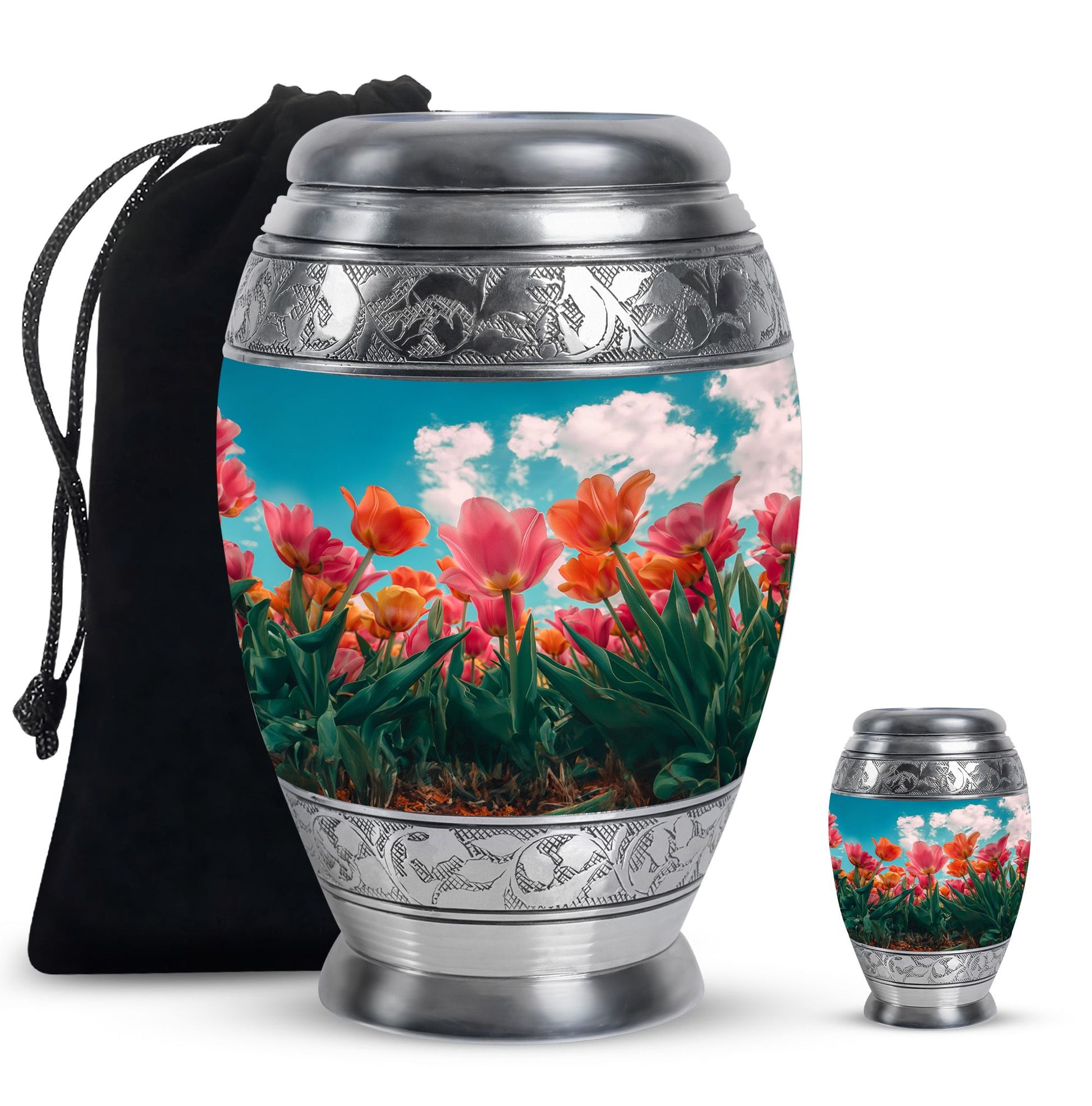 Tulip Theme Large Urn With 1 Keepsake Urn