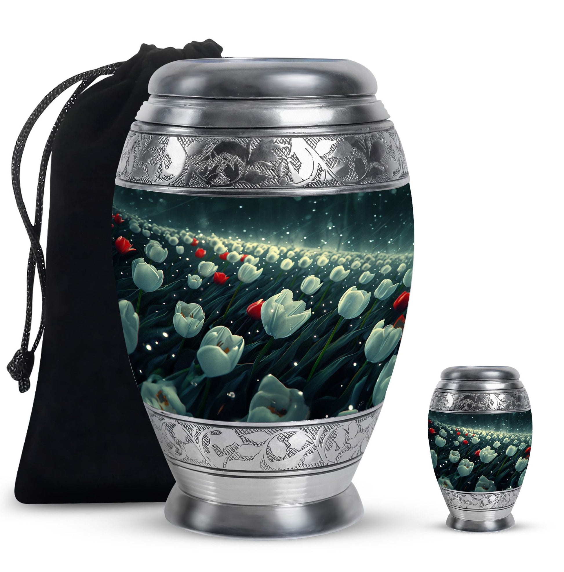 Tulip Theme Large Urn With 1 Keepsake Urn