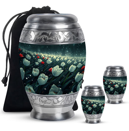 Tulip Theme Large Urn With 2 Keepsake Urn