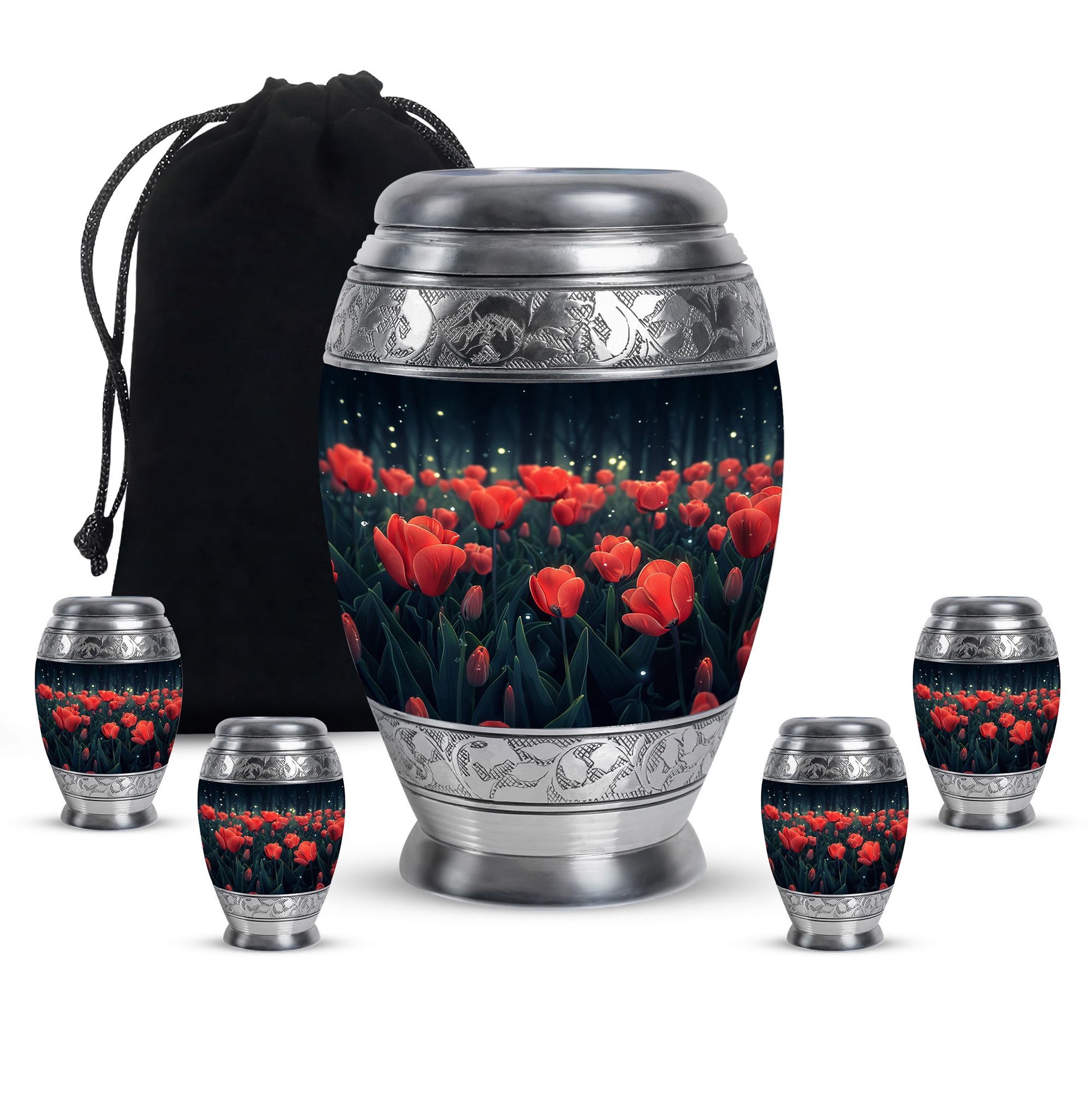 Tulip Theme Large Urn With 4 Keepsake Urn
