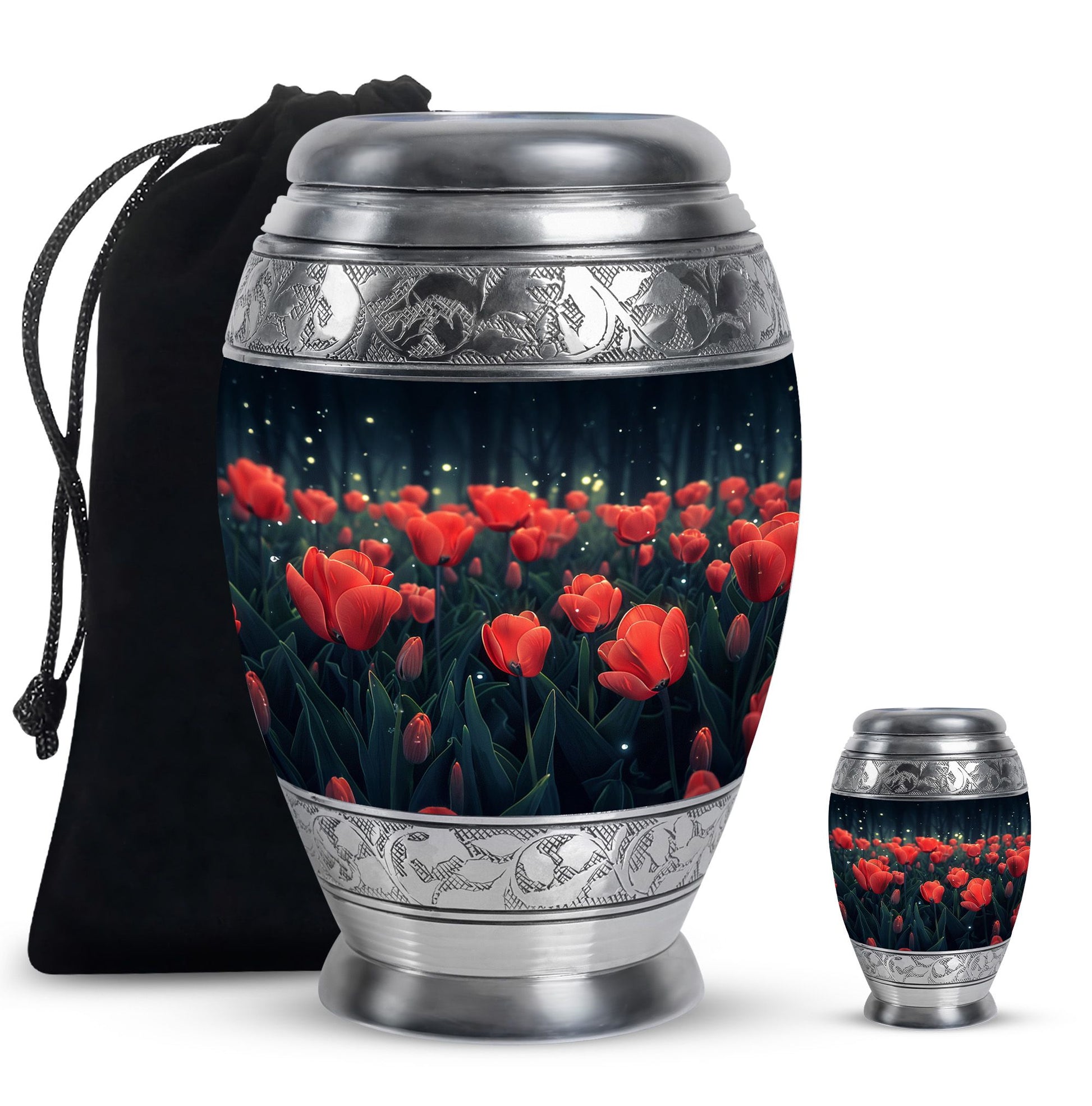 Tulip Theme Large Urn With 1 Keepsake Urn