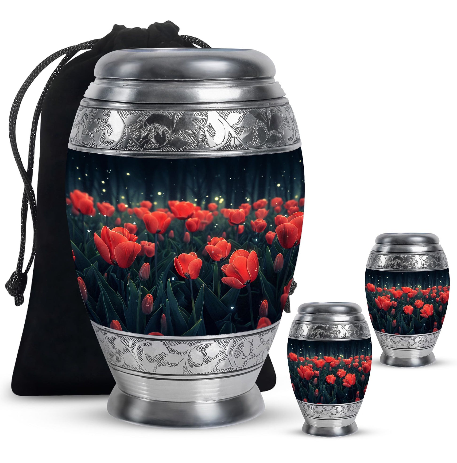 Tulip Theme Large Urn With 2 Keepsake Urn