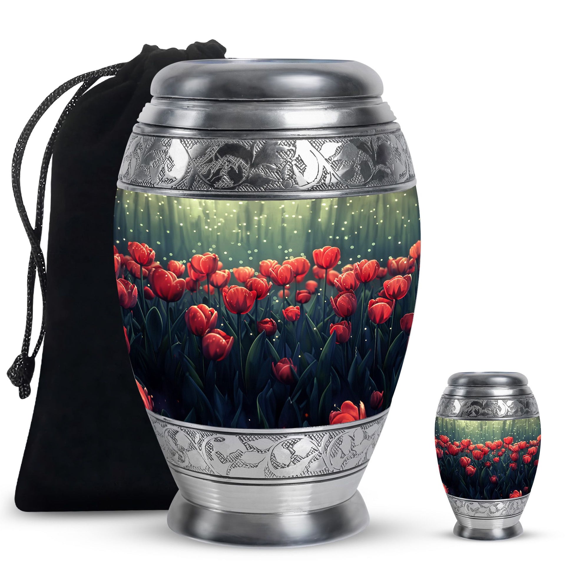 Tulip Theme Large Urn With 1 Keepsake Urn