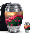 Tulip Theme Large Urn With 1 Keepsake Urn
