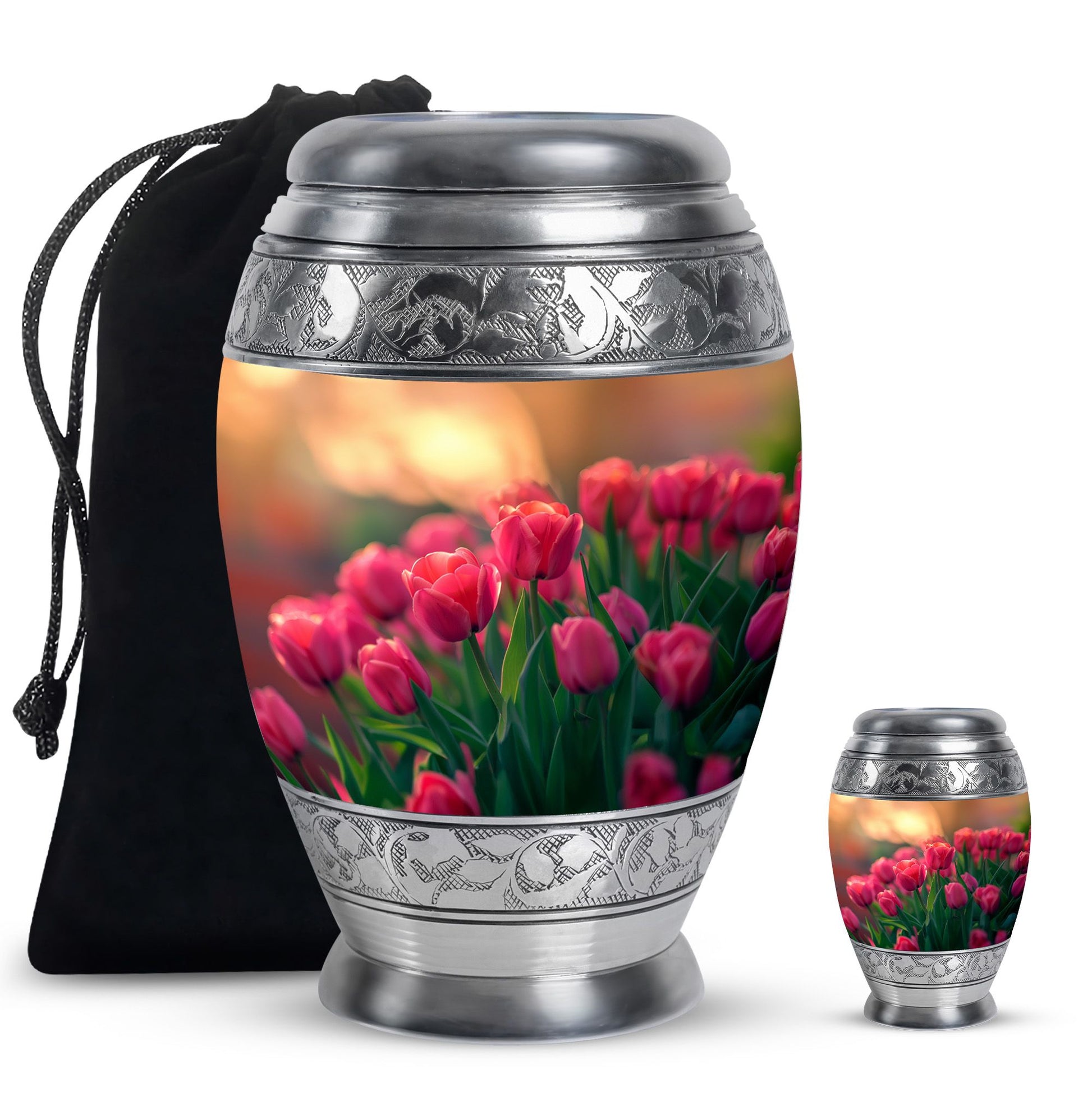 Tulip Theme Large Urn With 1 Keepsake Urn