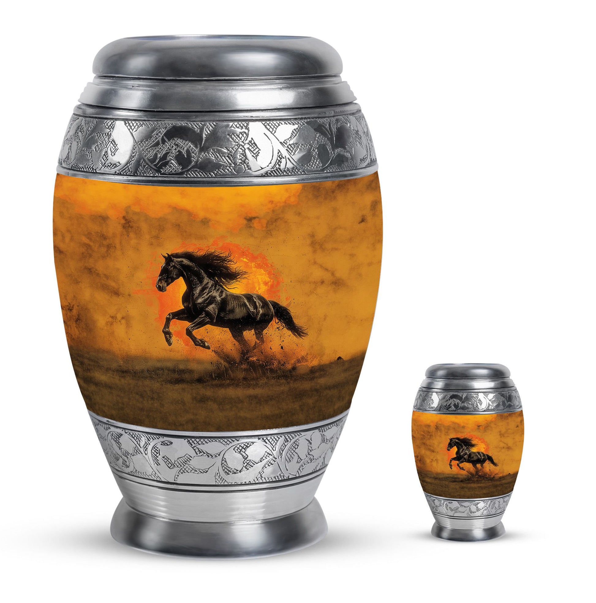 Horse Theme Large Urn With 1 Keepsake Urn