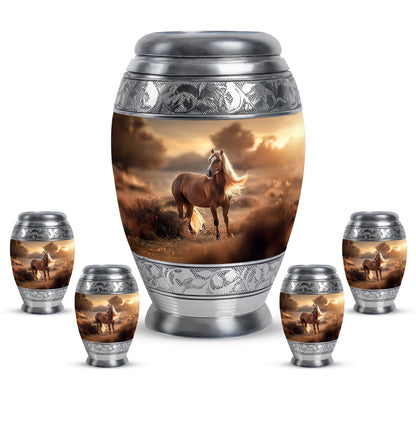 Horse Theme Large Urn With 4 Keepsake Urn