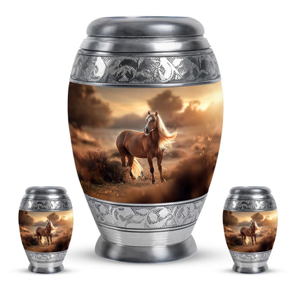 Horse Theme Large Urn With 2 Keepsake Urn