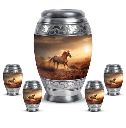Horse Theme Large Urn With 4 Keepsake Urn