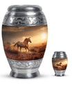 Horse Theme Large Urn With 1 Keepsake Urn