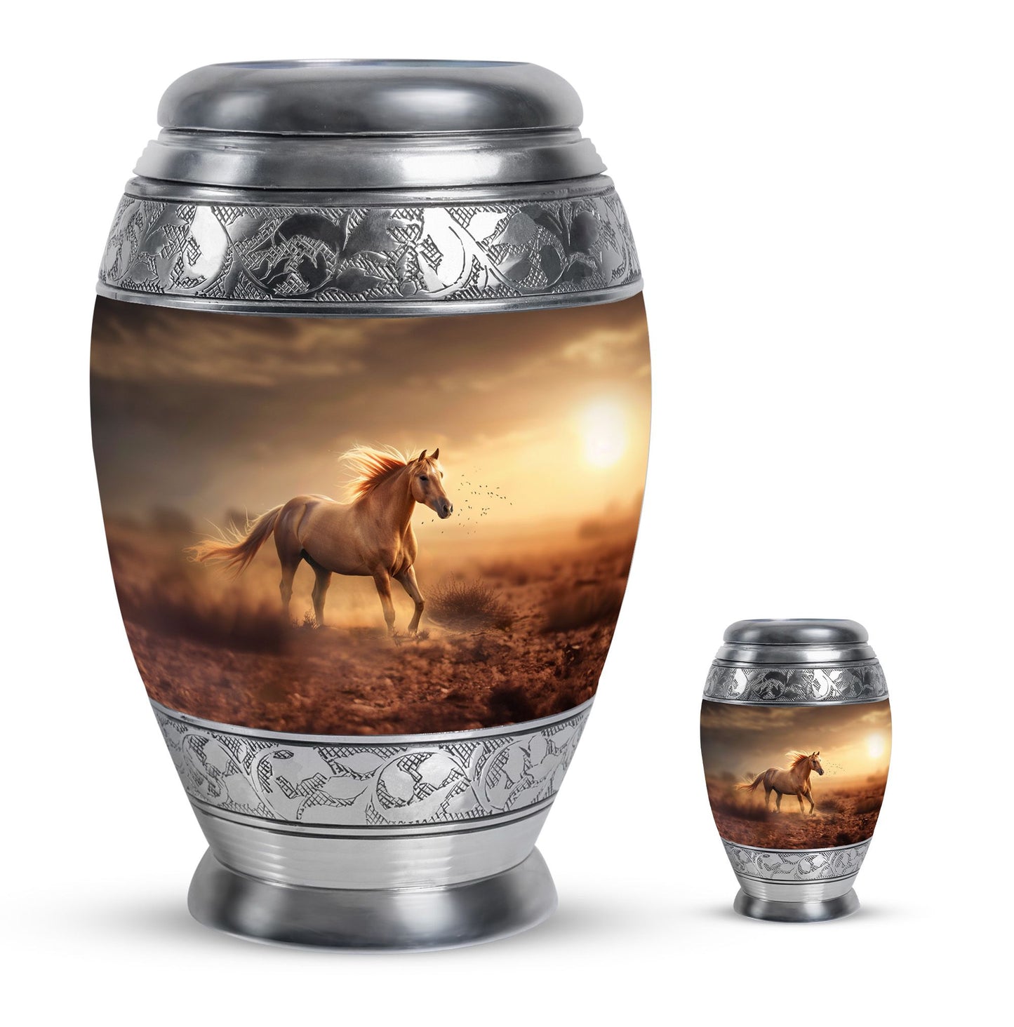 Horse Theme Large Urn With 1 Keepsake Urn