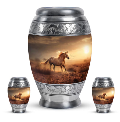 Horse Theme Large Urn With 2 Keepsake Urn
