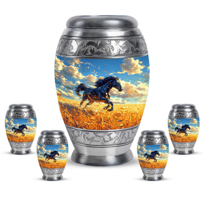 Horse Theme Large Urn With 4 Keepsake Urn
