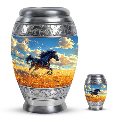 Horse Theme Large Urn With 1 Keepsake Urn