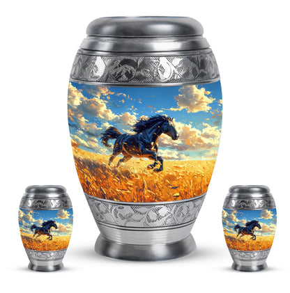 Horse Theme Large Urn With 2 Keepsake Urn