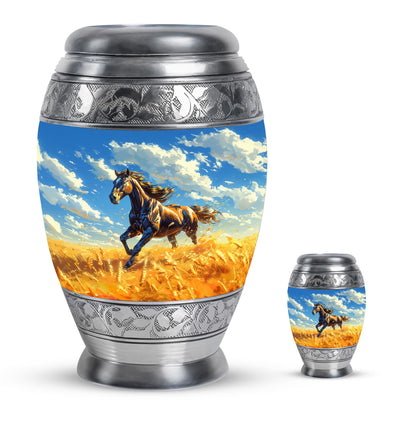 Horse Theme Large Urn With 1 Keepsake Urn