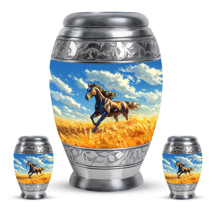 Horse Theme Large Urn With 2 Keepsake Urn