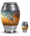 Horse Theme Large Urn With 1 Keepsake Urn