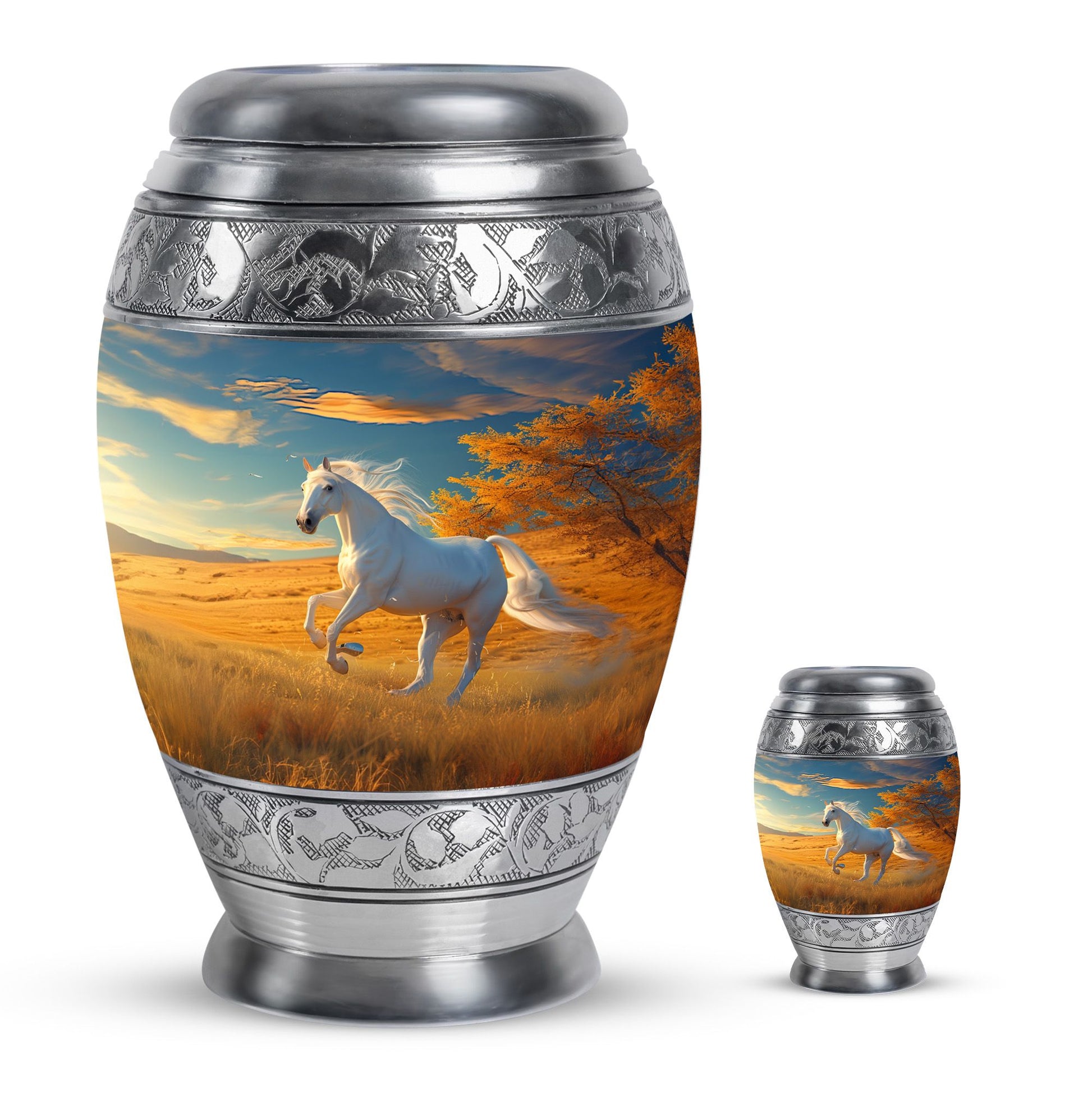 Horse Theme Large Urn With 1 Keepsake Urn