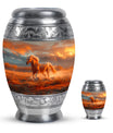 Horse Theme Large Urn With 1 Keepsake Urn