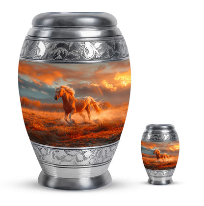 Horse Theme Large Urn With 1 Keepsake Urn