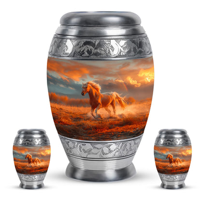 Horse Theme Large Urn With 2 Keepsake Urn