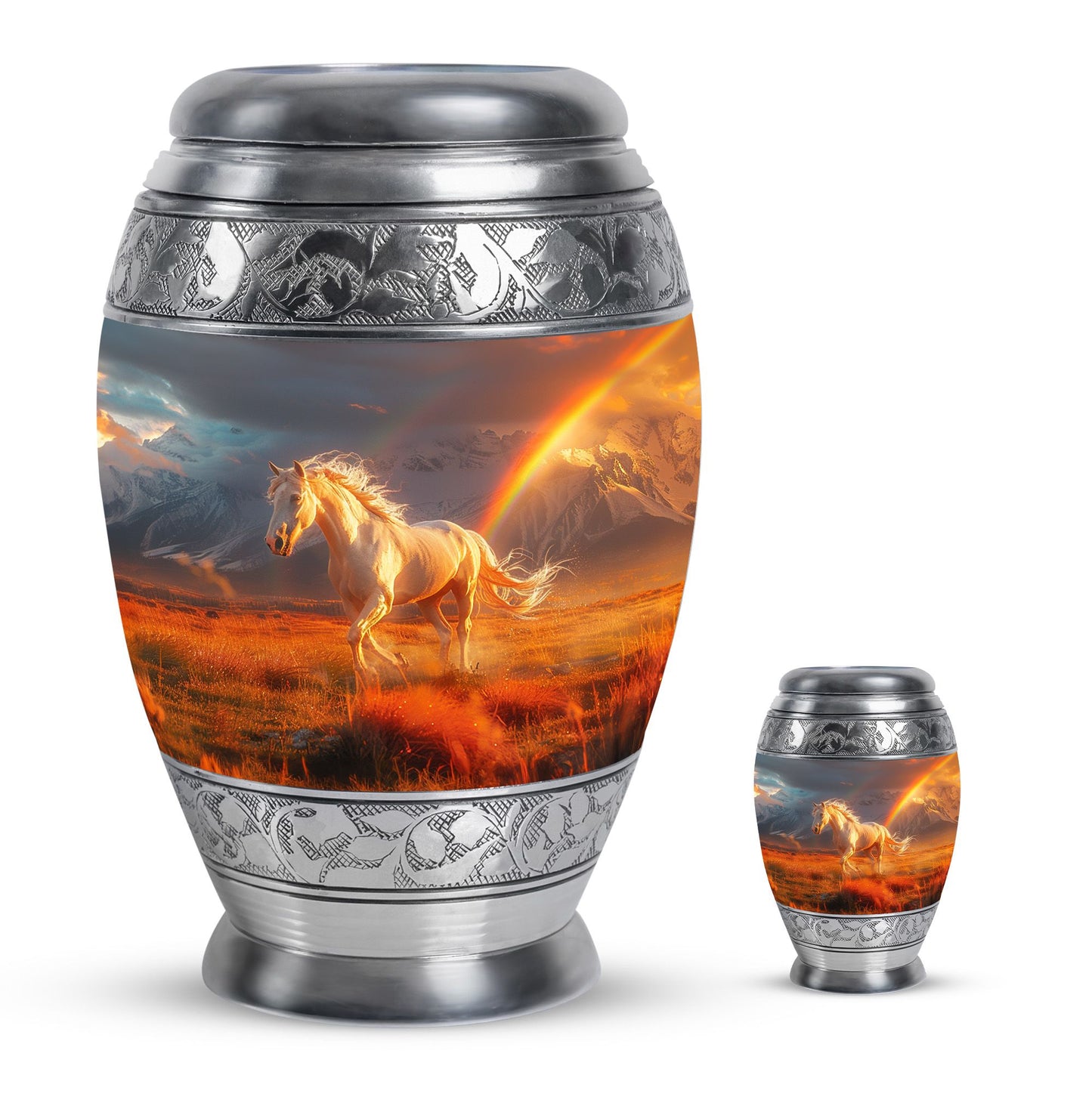 Horse Theme Large Urn With 1 Keepsake Urn