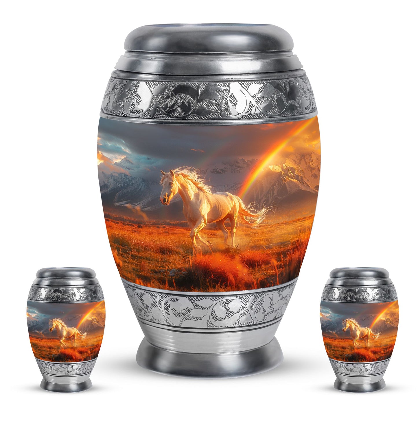 Horse Theme Large Urn With 2 Keepsake Urn