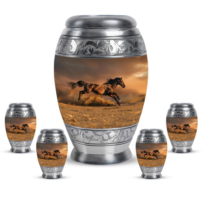 Horse Theme Large Urn With 4 Keepsake Urn