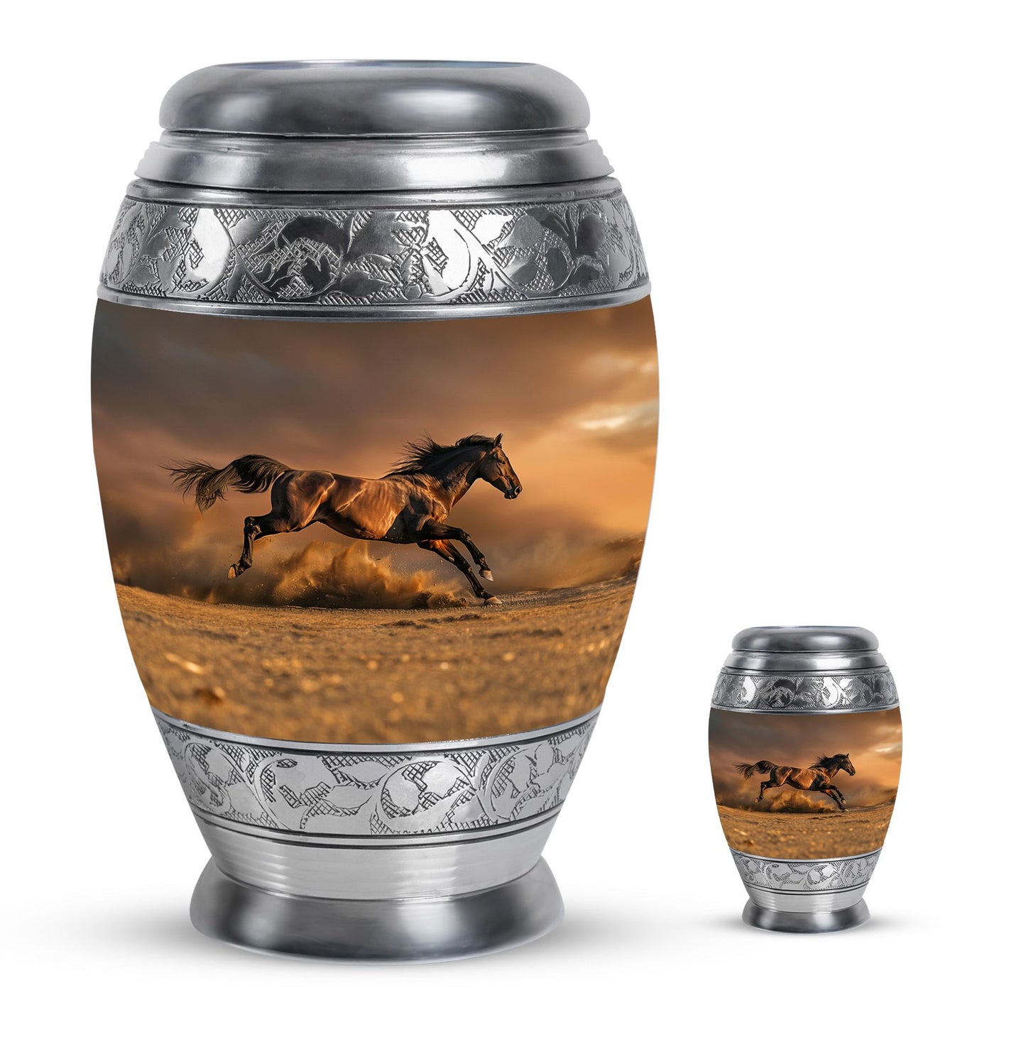 Horse Theme Large Urn With 1 Keepsake Urn