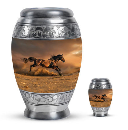 Horse Theme Large Urn With 1 Keepsake Urn