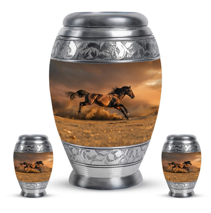 Horse Theme Large Urn With 2 Keepsake Urn
