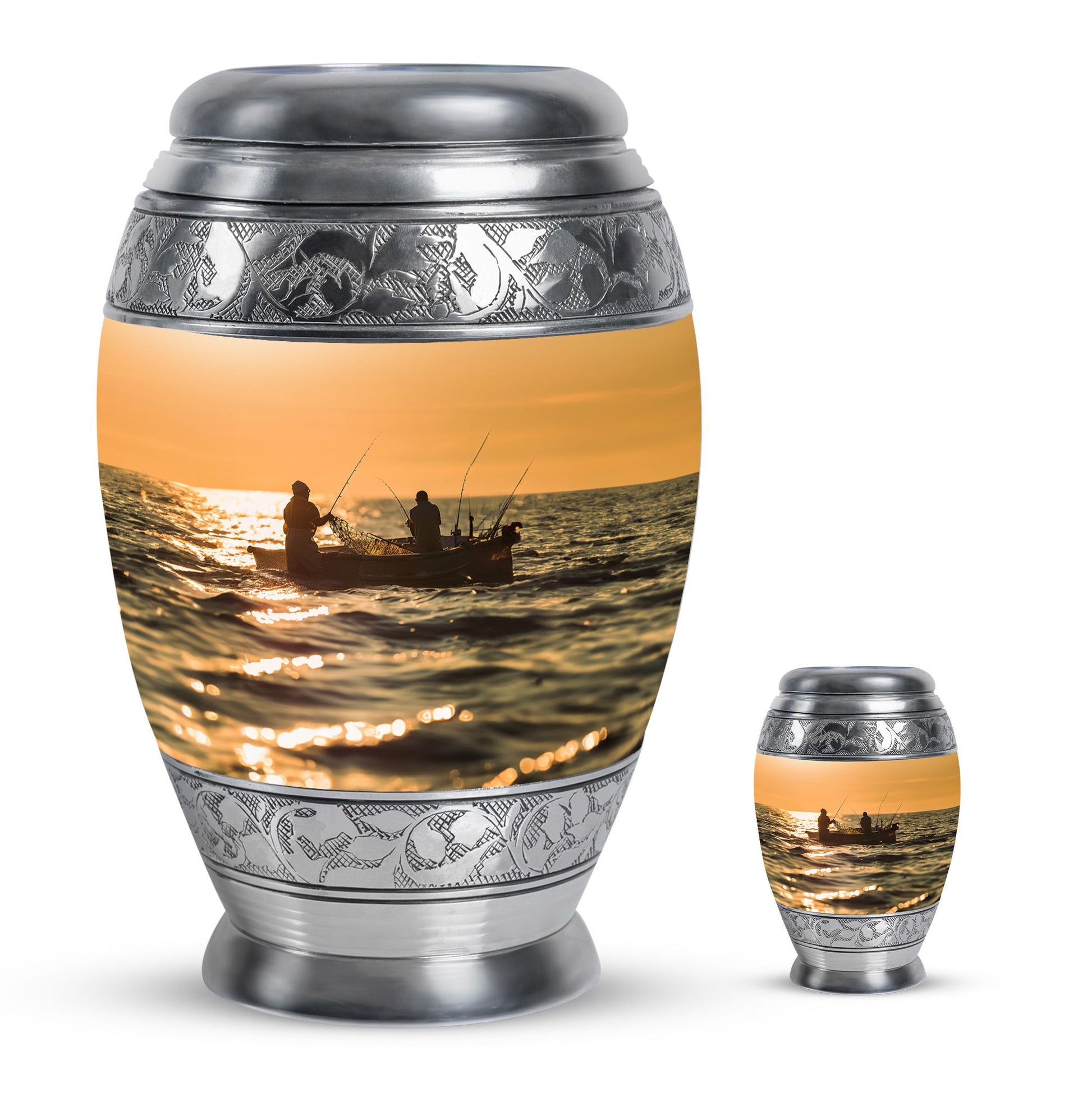 Fishing Theme Large Urn With 1 Keepsake Urn