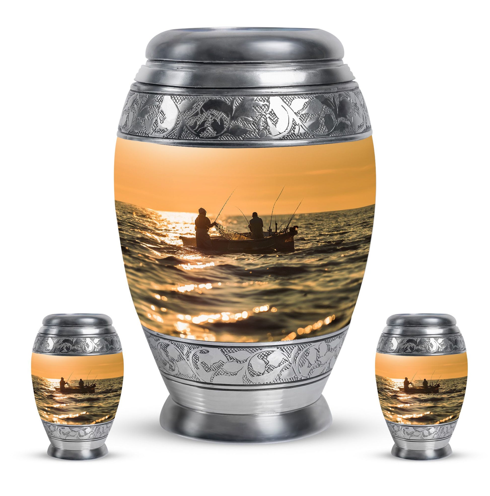 Fishing Theme Large Urn With 2 Keepsake Urn