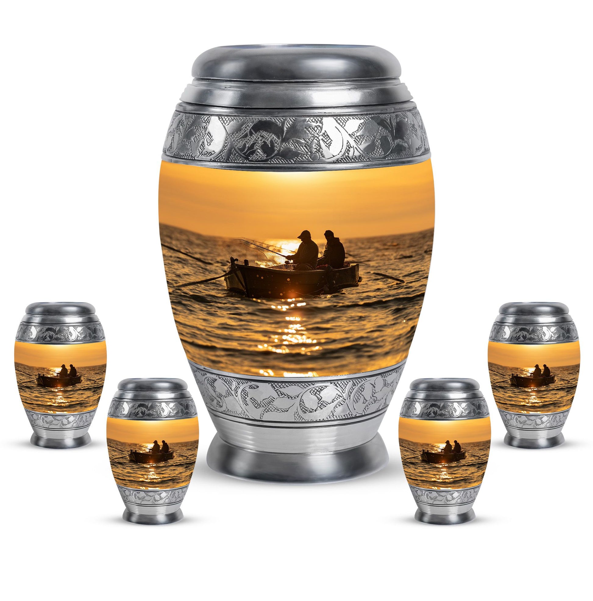 Fishing Theme Large Urn With 4 Keepsake Urn